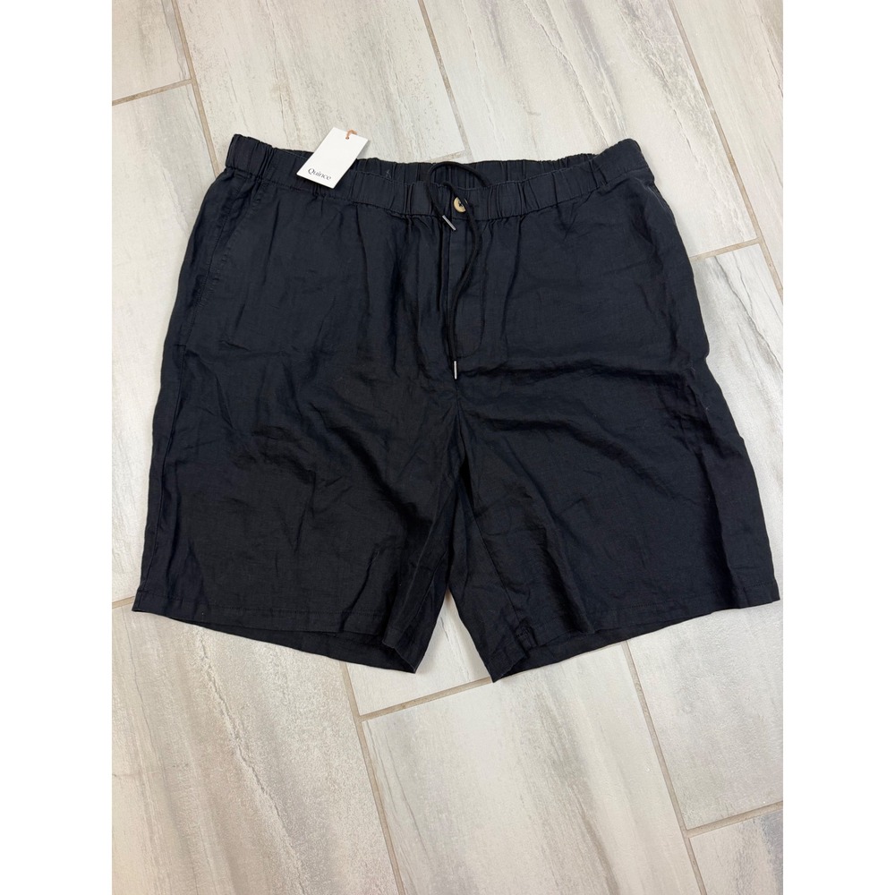 Quince Mens Black 100% European Linen Shorts XXL Elastic Drawstring LB58213 NEW